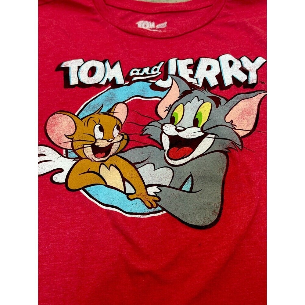 Tom and Jerry Red Graphic T Shirt XL Cartoon Tee Short Sleeve Unisex